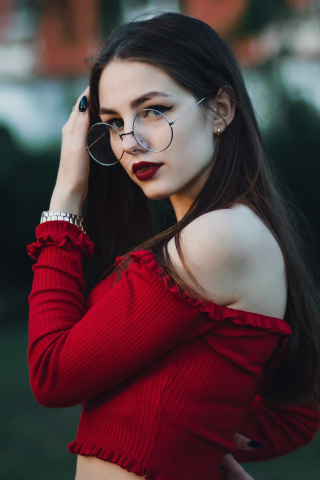 Brunette, girl model with glasses, 240x320 wallpaper