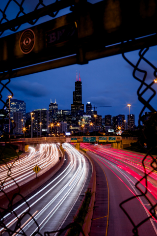 Cityscape, night, highway, buildings, 240x320 wallpaper