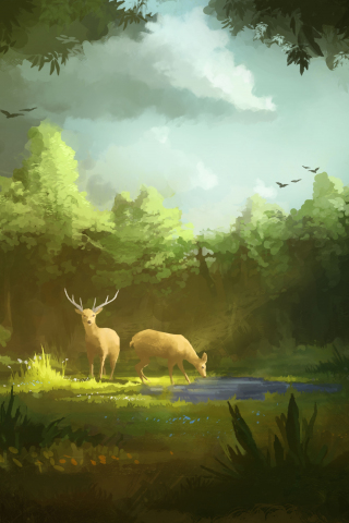 Deer, grazing, fantasy, artwork, 240x320 wallpaper