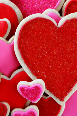 Love, hearts, cookies, dessert, pink red, 240x320 wallpaper