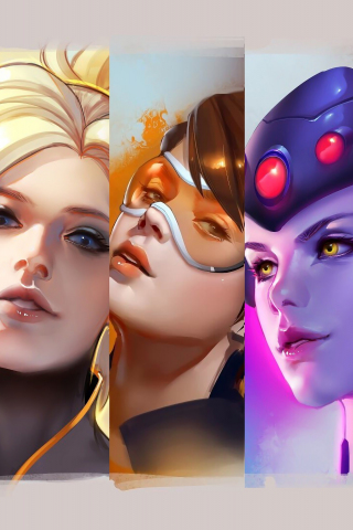 Overwatch, all girl, collage, 240x320 wallpaper