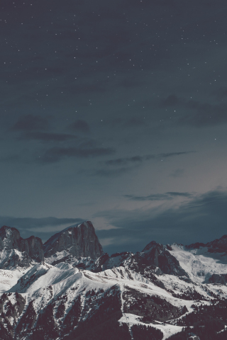Snow mountains, night, starry sky, 240x320 wallpaper