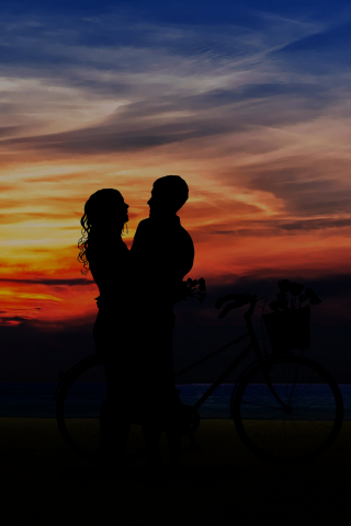 Couple, love, sunset, outdoor, 240x320 wallpaper