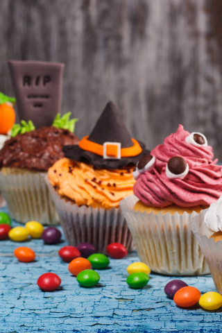 Halloween, cake, cupcakes, dessert, 240x320 wallpaper