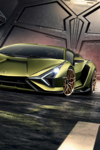 Greenish Lamborghini Sian, sportcar, 2019, 240x320 wallpaper