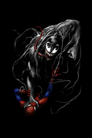 Venom and spider-man, fight, black and dark, minimal, art, 240x320 wallpaper