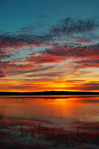 Sunset, clouds, sky, lake, nature, 240x320 wallpaper