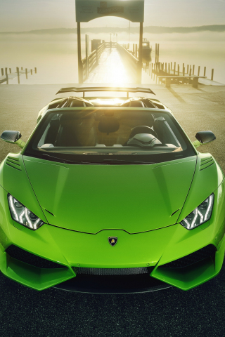 Lamborghini Huracán, green, sports car, front, 240x320 wallpaper