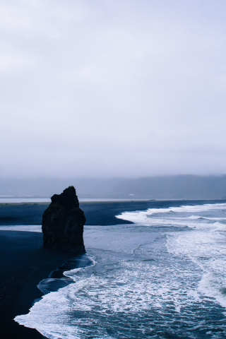 Beach, blue-dark, sea waves, sea, nature, Iceland, 240x320 wallpaper