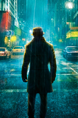 Rorschach Waifu, rain, Watchmen, movie, street, 240x320 wallpaper
