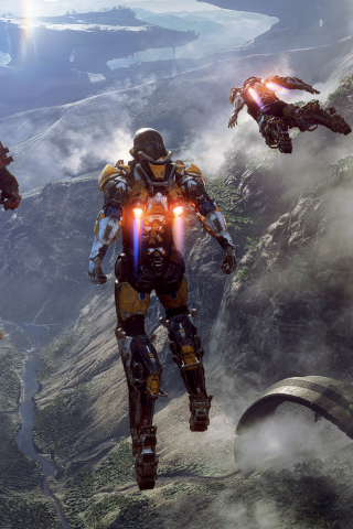 Anthem, video game, soldiers, flight above valley, 2018, 240x320 wallpaper