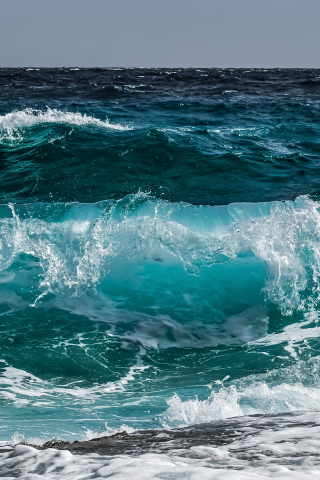 Blue, sea wave, shore, water, 240x320 wallpaper