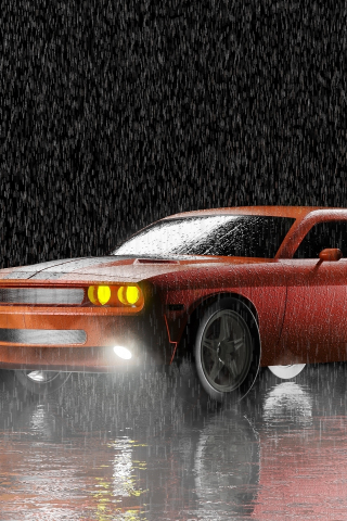 Artwork, Red Dodge Challenger, muscle car, 240x320 wallpaper