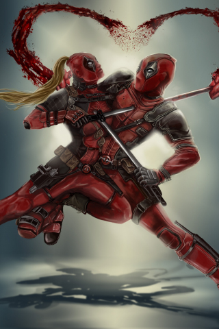 Deadpool vs lady deadpool, superhero, couple, fight, art, 240x320 wallpaper