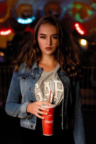 Jeans jacket, girl model, night party, pretty, 240x320 wallpaper