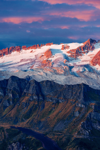 Mountains, sunset, Marmolada Glacier, golden peak, Italy, 240x320 wallpaper