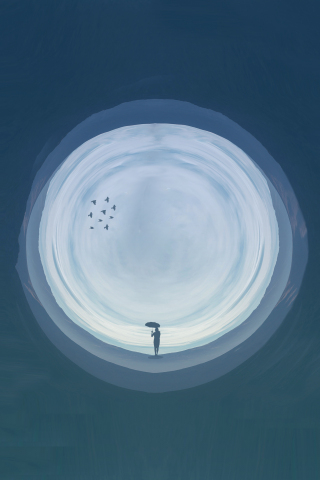 Digital art, man with umbrella, circle, 240x320 wallpaper