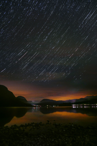 Starry night, Lake Bohinj, sky, Slovenia, 240x320 wallpaper