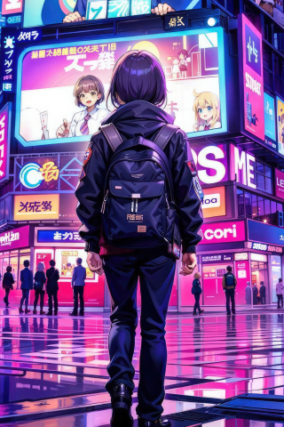 Girl in the middle of City, art, 240x320 wallpaper