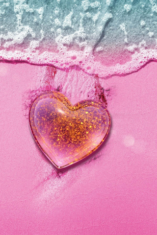 Beach, pink surface, heart, aerial view, 240x320 wallpaper