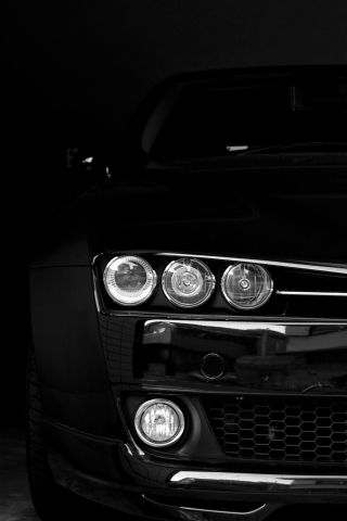 Alfa Romeo, monochrome, sports car, headlights, 240x320 wallpaper