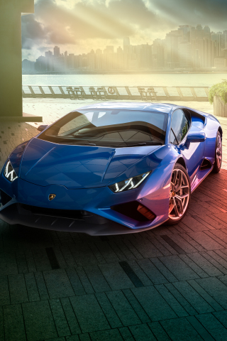 Blue Lamborghini Huracan, 2020, 240x320 wallpaper