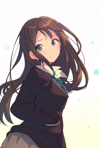 Anime, cute, school girl, long hair, blue eyes, art, 240x320 wallpaper