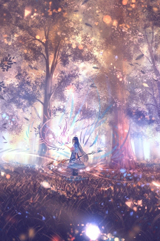 Download wallpaper 320x480 forest, anime girl, outdoor, samsung galaxy ace  gt-s5830, sony xperia e, miro, htc wildfire s, c, lg optimus, 320x480 hd  background, 4451