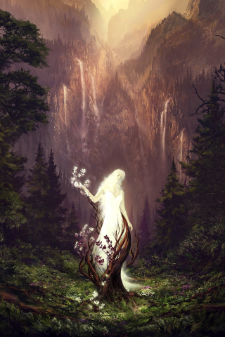 Spirit, fantasy, woman, forest, 240x320 wallpaper