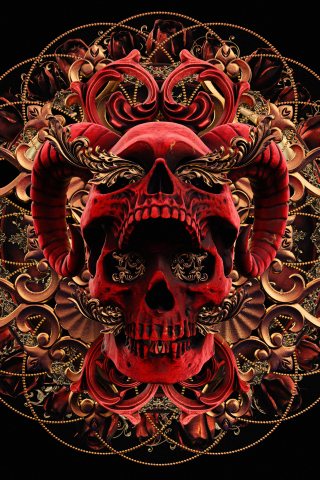 Download wallpaper 320x480 red skull, abstract, art, samsung galaxy ace  gt-s5830, sony xperia e, miro, htc wildfire s, c, lg optimus, 320x480 hd  background, 24199