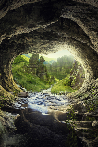 Heaven, tunnel, cave, river, water current, 240x320 wallpaper