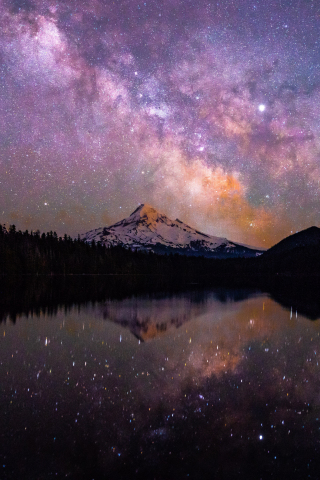 Night, starry sky, mountain peak, reflections, 240x320 wallpaper
