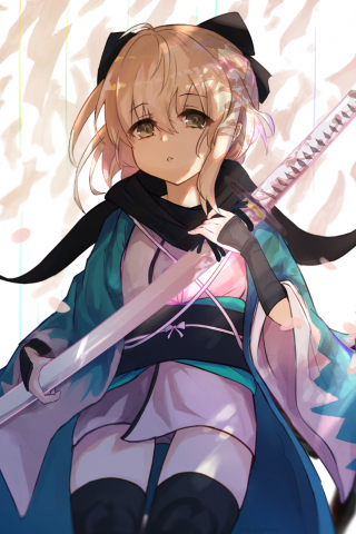 Cute, Saber, Fate/Grand Order, anime girl, katana, 240x320 wallpaper