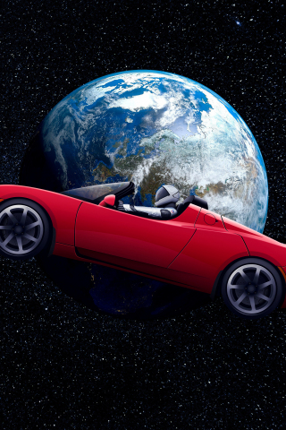 Tesla Roadster, Astronaut, earth orbit, space, 240x320 wallpaper