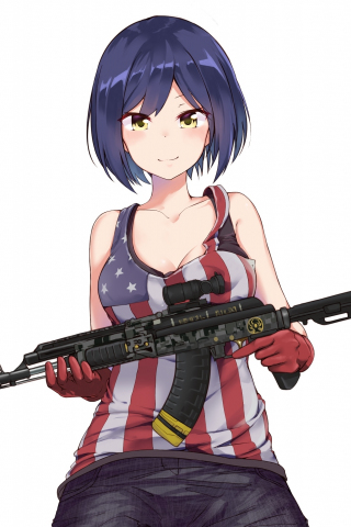 Anime girl, Tsukino Mito, Virtual YouTuber, with gun, cute, 240x320 wallpaper