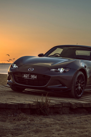 Mazda-Mx 5, sports car, black, sunset, 240x320 wallpaper