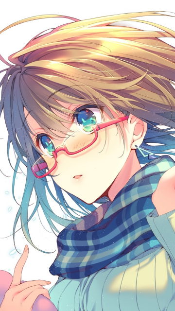 Download wallpaper 360x640 scarf, glasses, anime girl, long hair ...
