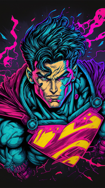 Retrofied Superman, powerful man, dark, artwork, 360x640 wallpaper