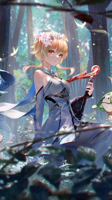 Lumine, Genshin Impact, girl outdoor with creature, fantasy, 360x640 wallpaper