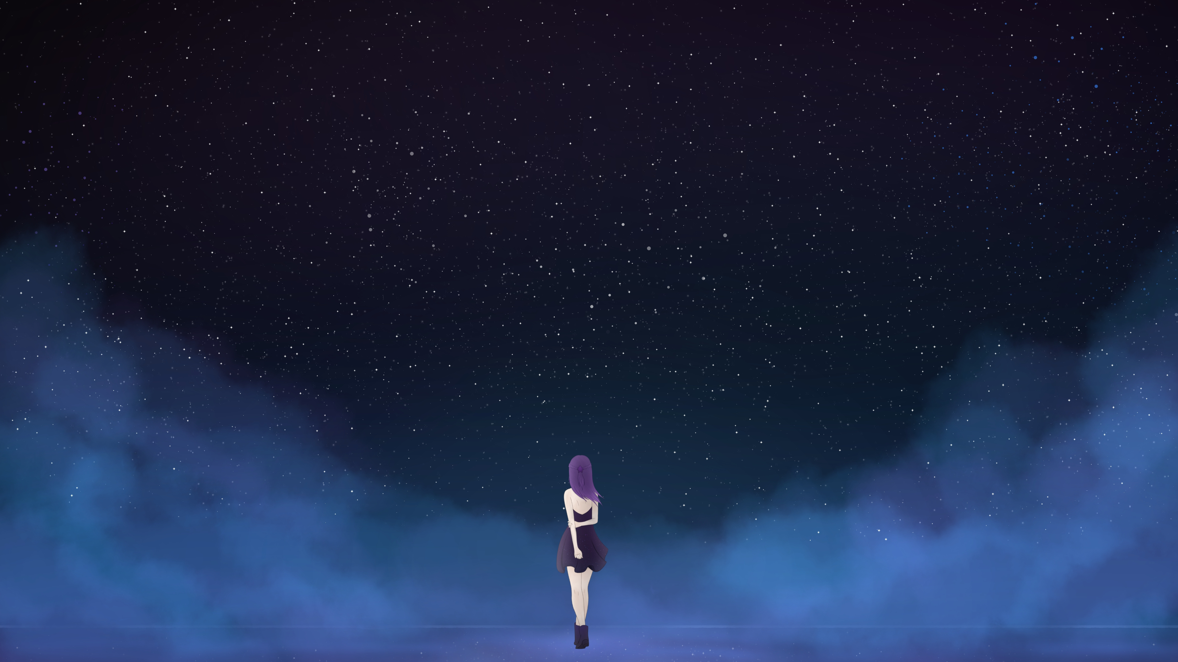 Anime Girl Night Sky Wallpaper gambar ke 6