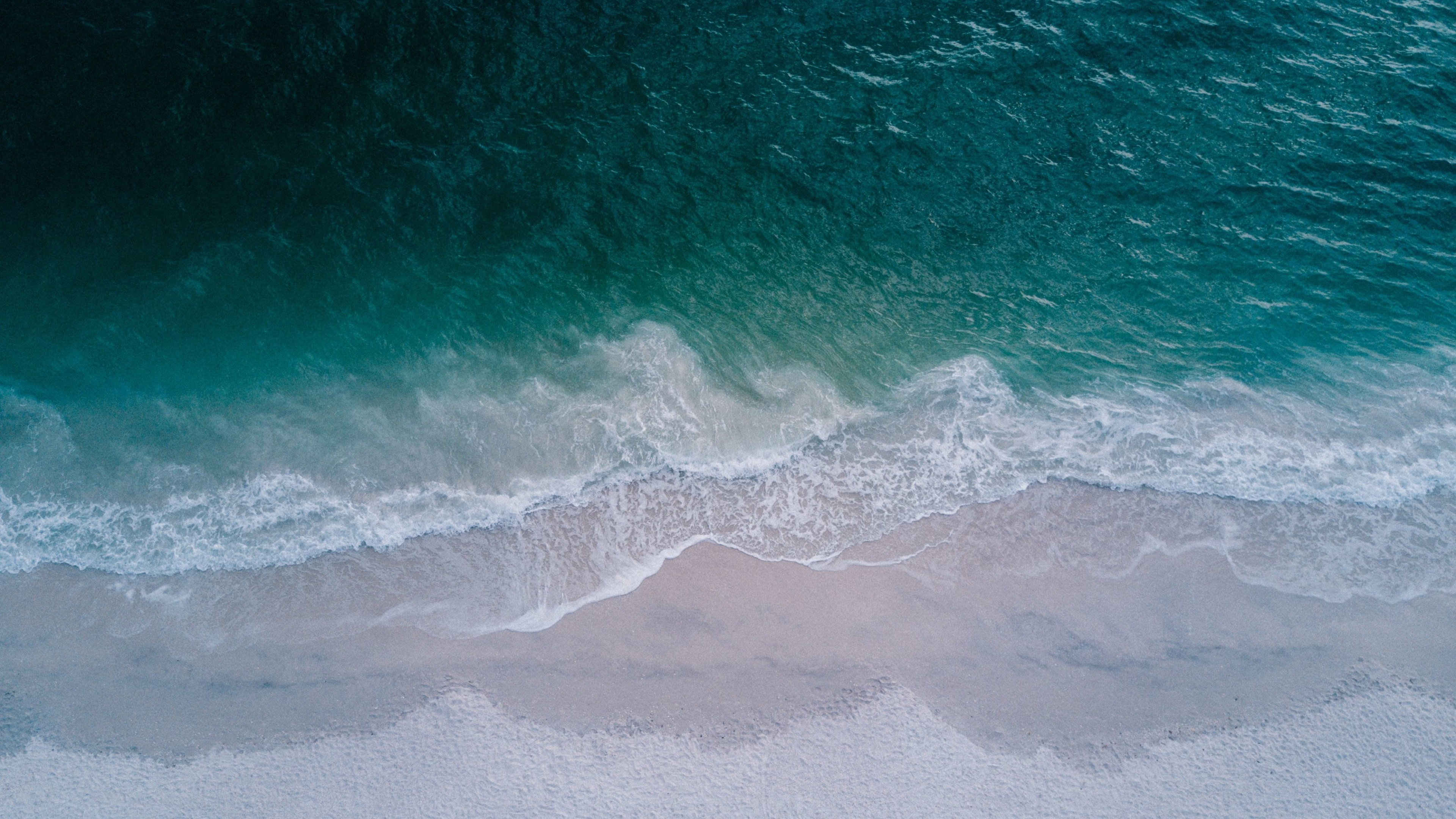 Download 3840x2160 beach, calm sea, sea waves, aerial view 4k wallpaper
