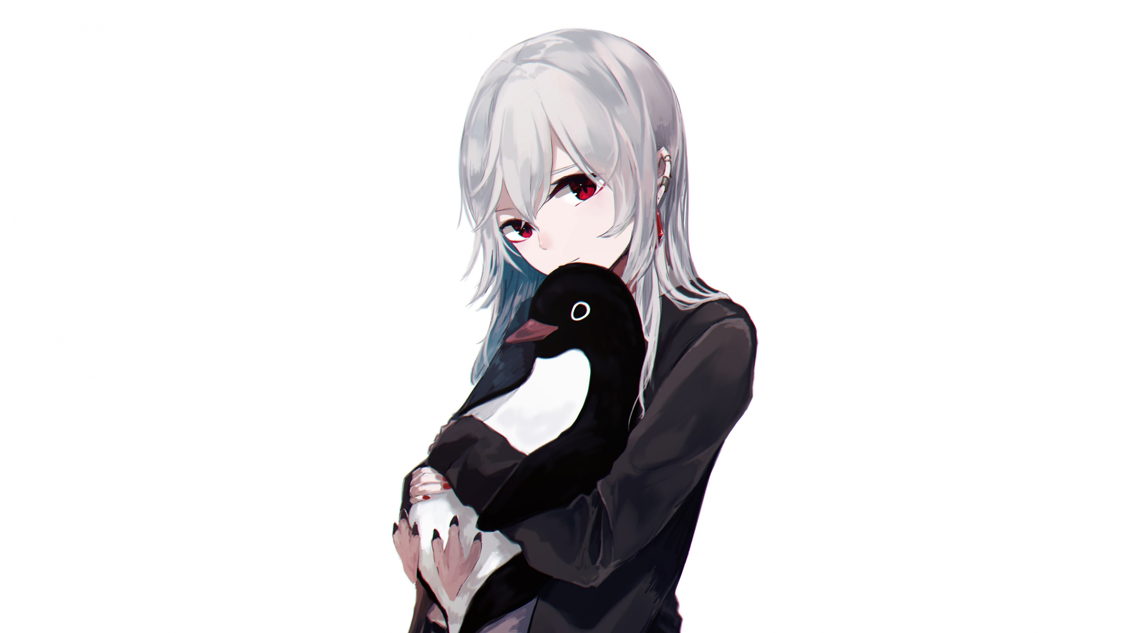 Download wallpaper 3840x2160 anime girl, cute, white hair, original,  penguin 4k wallpaper, uhd wallpaper, 16:9 widescreen 3840x2160 hd  background, 5871