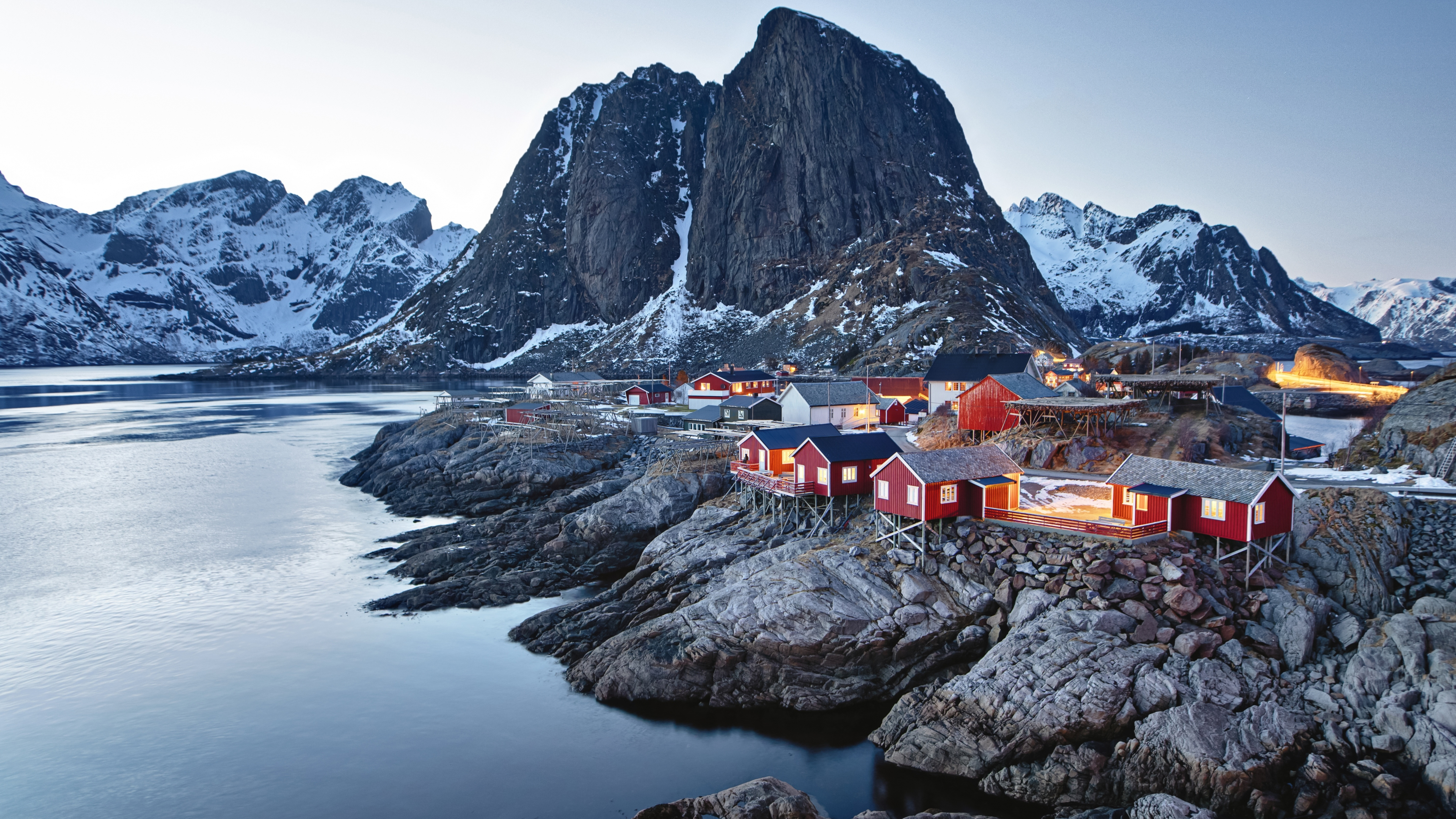 Wallpaper mountains, reflection, village, Norway, houses, Norway, the  fjord, The Lofoten Islands for mobile and desktop, section пейзажи,  resolution 7360x4891 - download