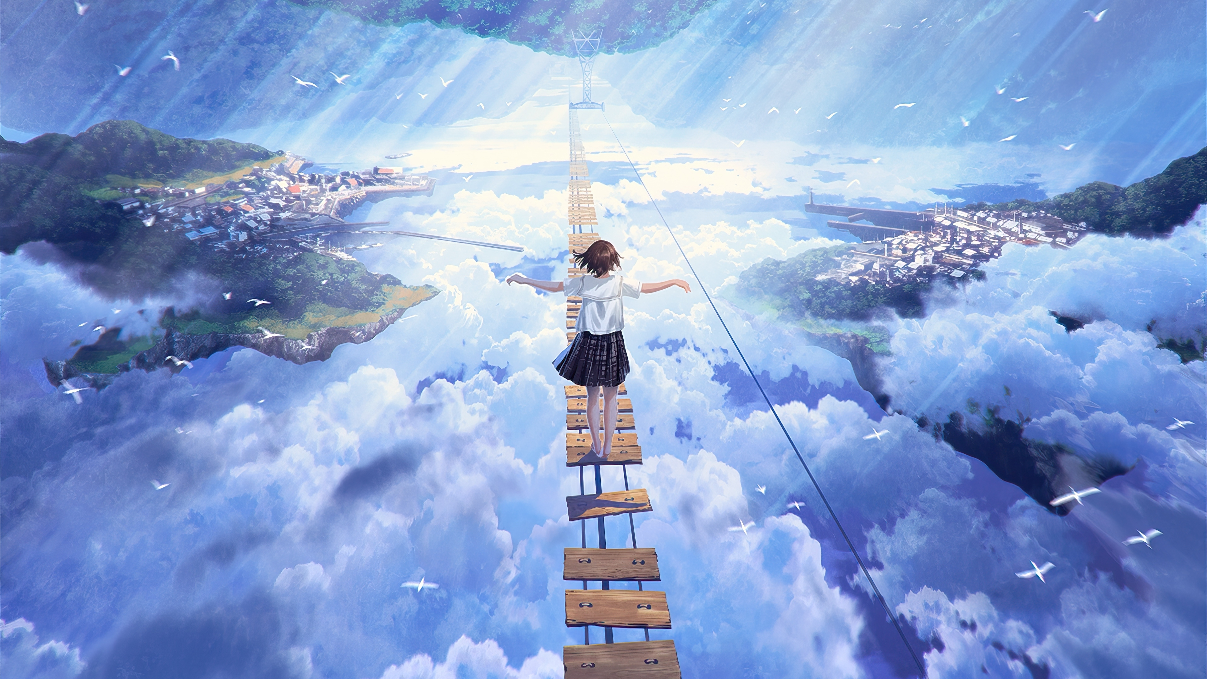 Download 3840x2160 Wallpaper Anime Girl Walking On Dream Bridge Clouds Artwork 4k Uhd 16 9 Widescreen 3840x2160 Hd Image Background