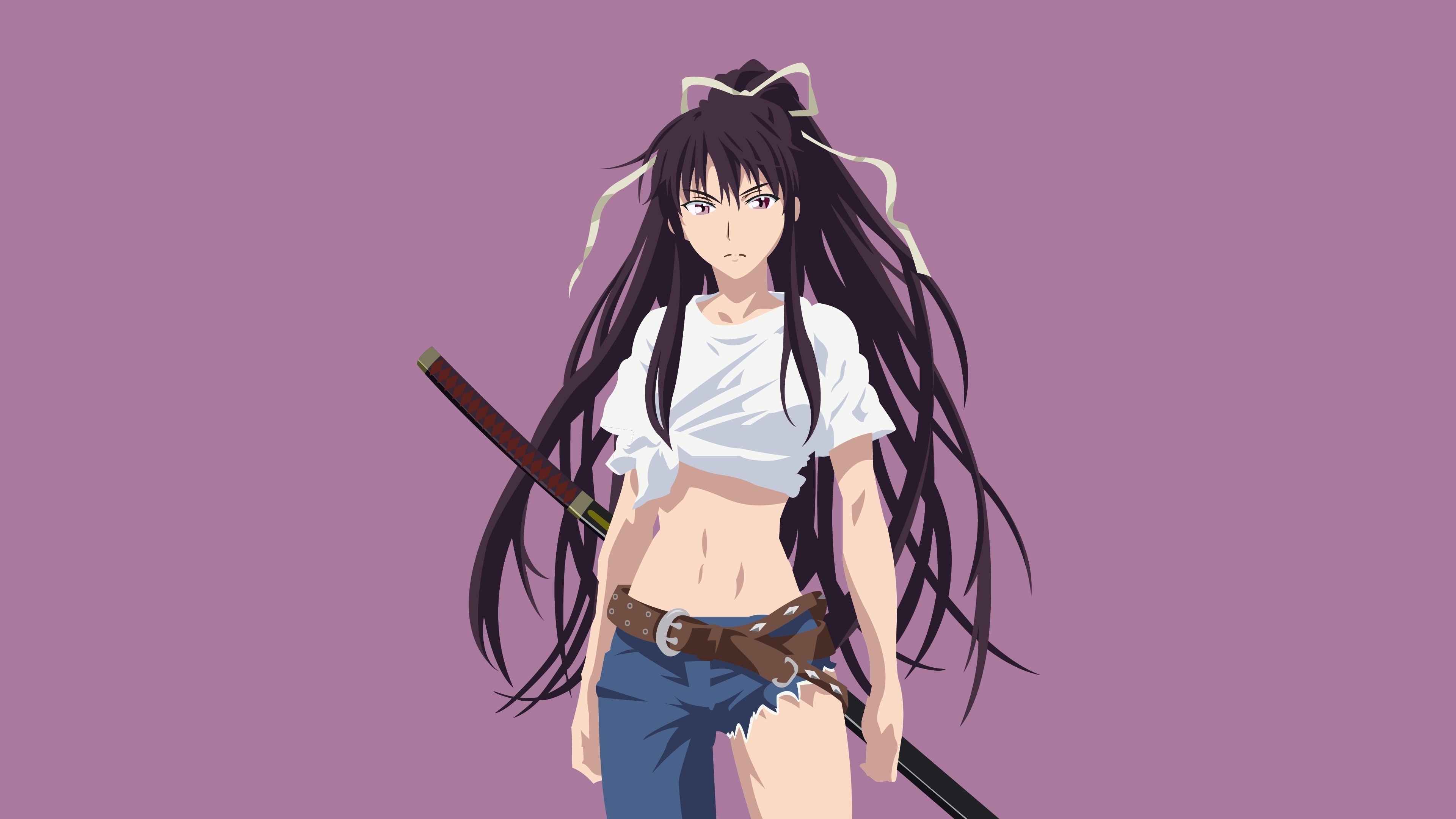 Download 3840x2160 Wallpaper Warrior Anime Girl Long Hair
