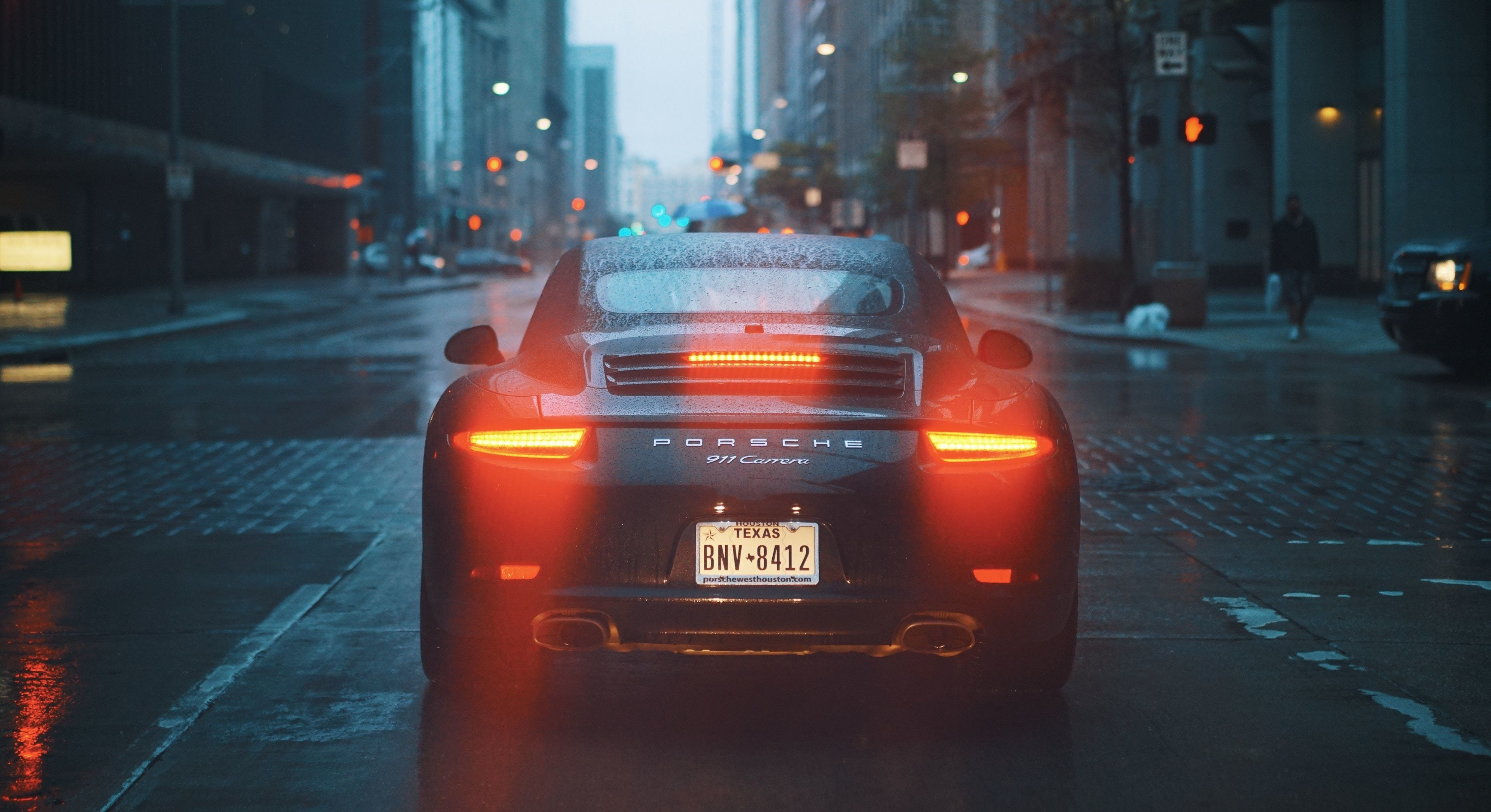 4k, 16:9 wallpaper for a pc, porsche 911 on a road with sunset