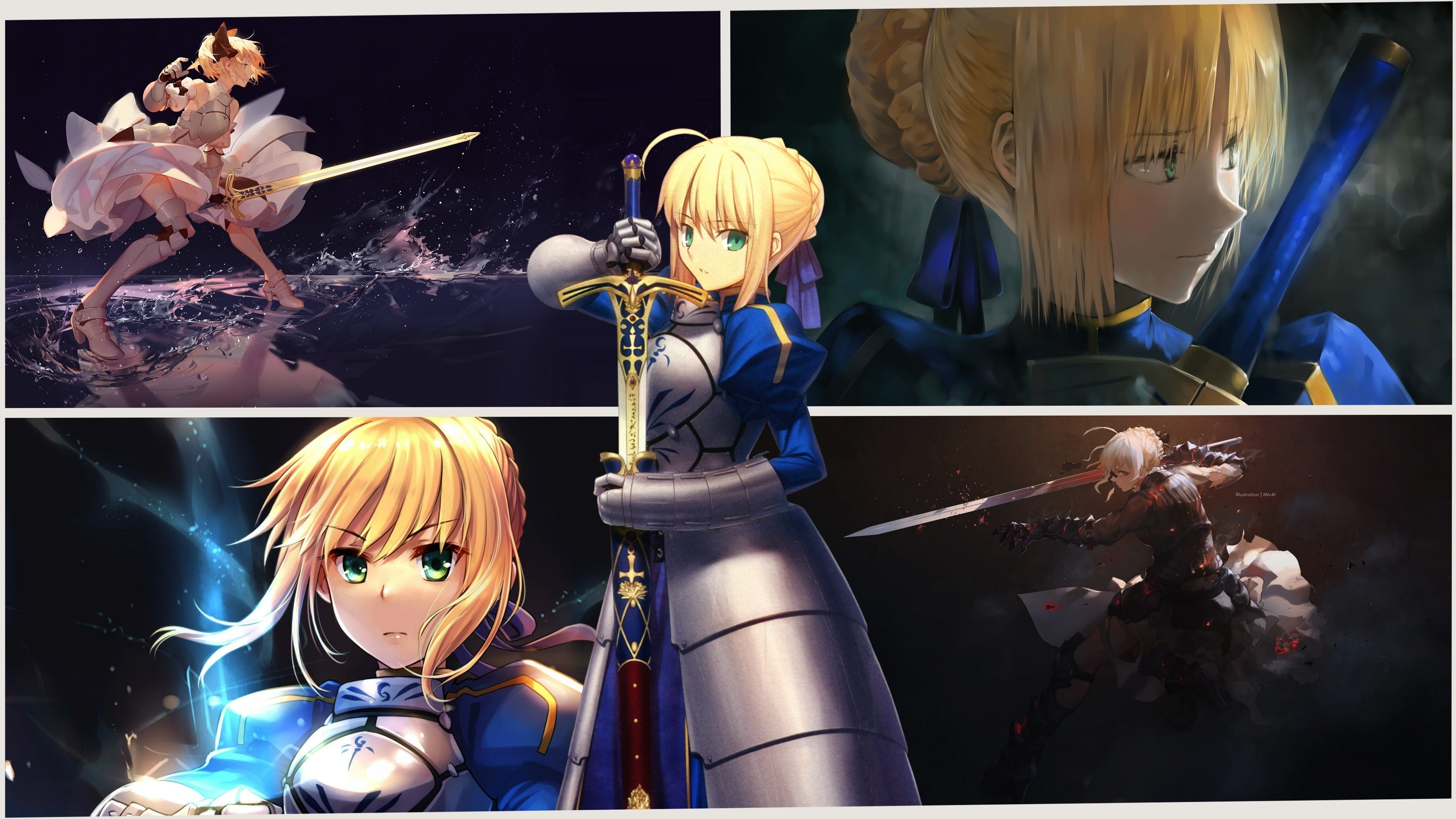 Download 3840x2400 Wallpaper Collage Saber Alter Angry Anime