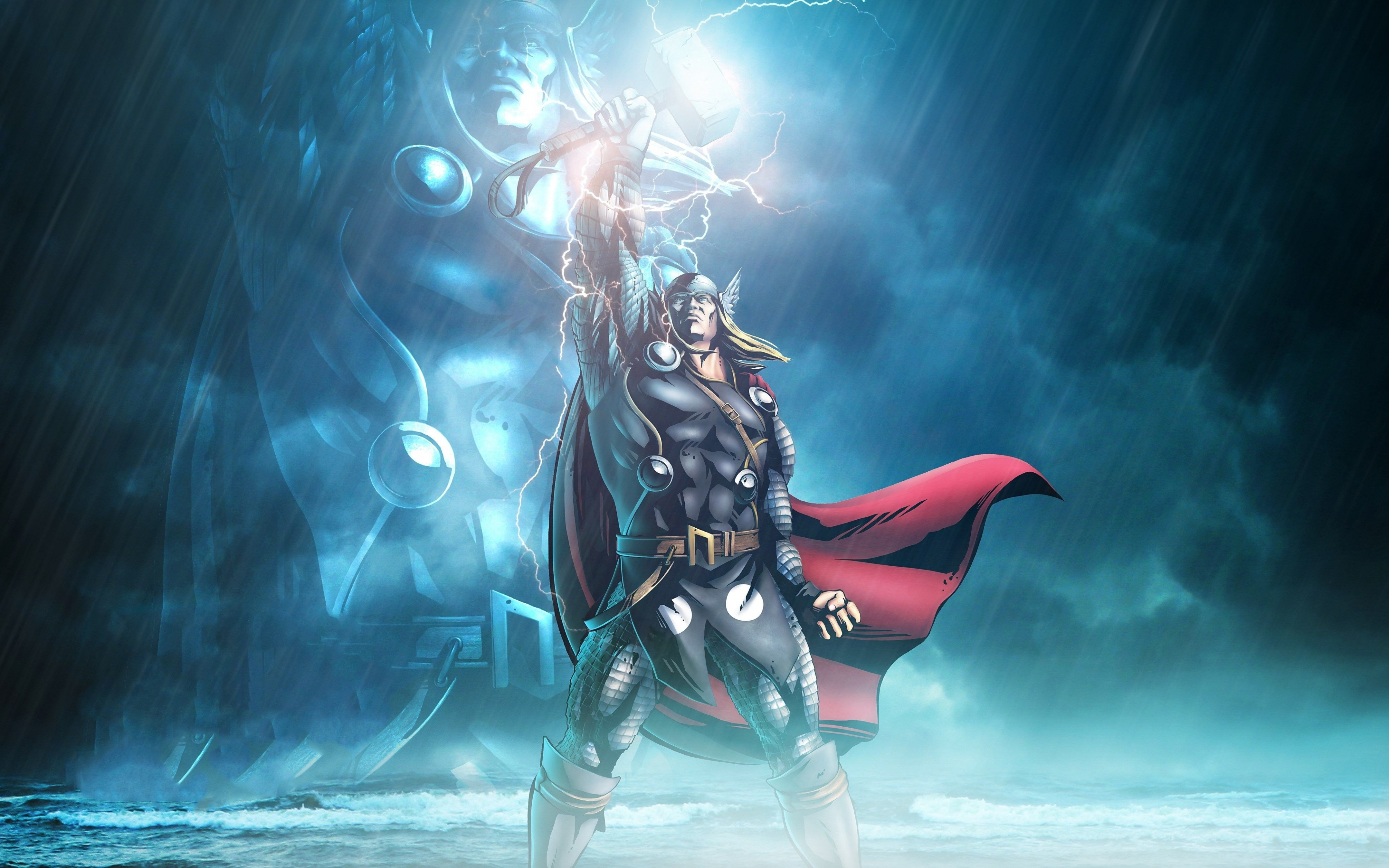 Marvel, lightning god, Thor, art, 3840x2400 wallpaper.
