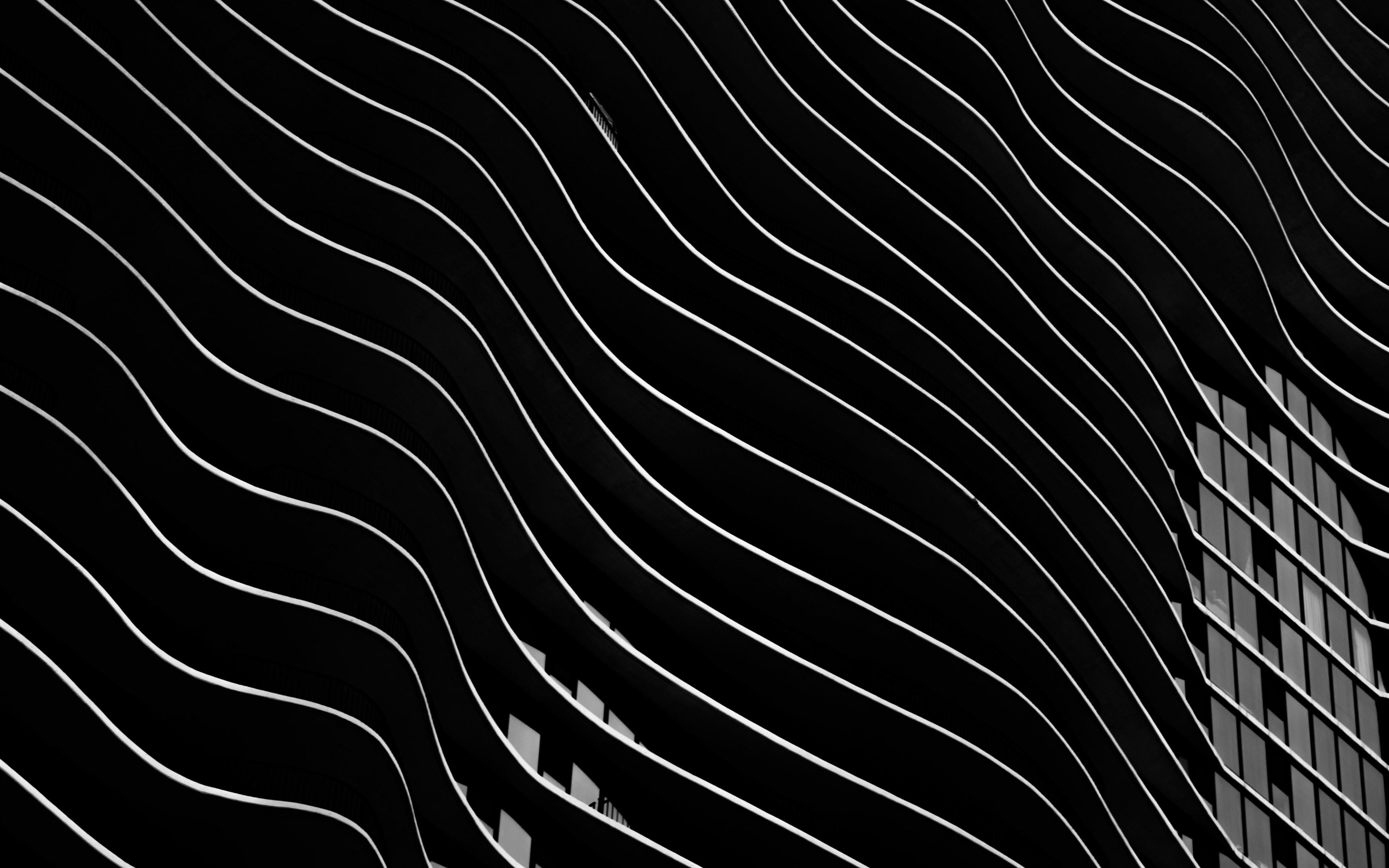 Download wallpaper 3840x2400 building, facade, curves, dark, surface 4k ...