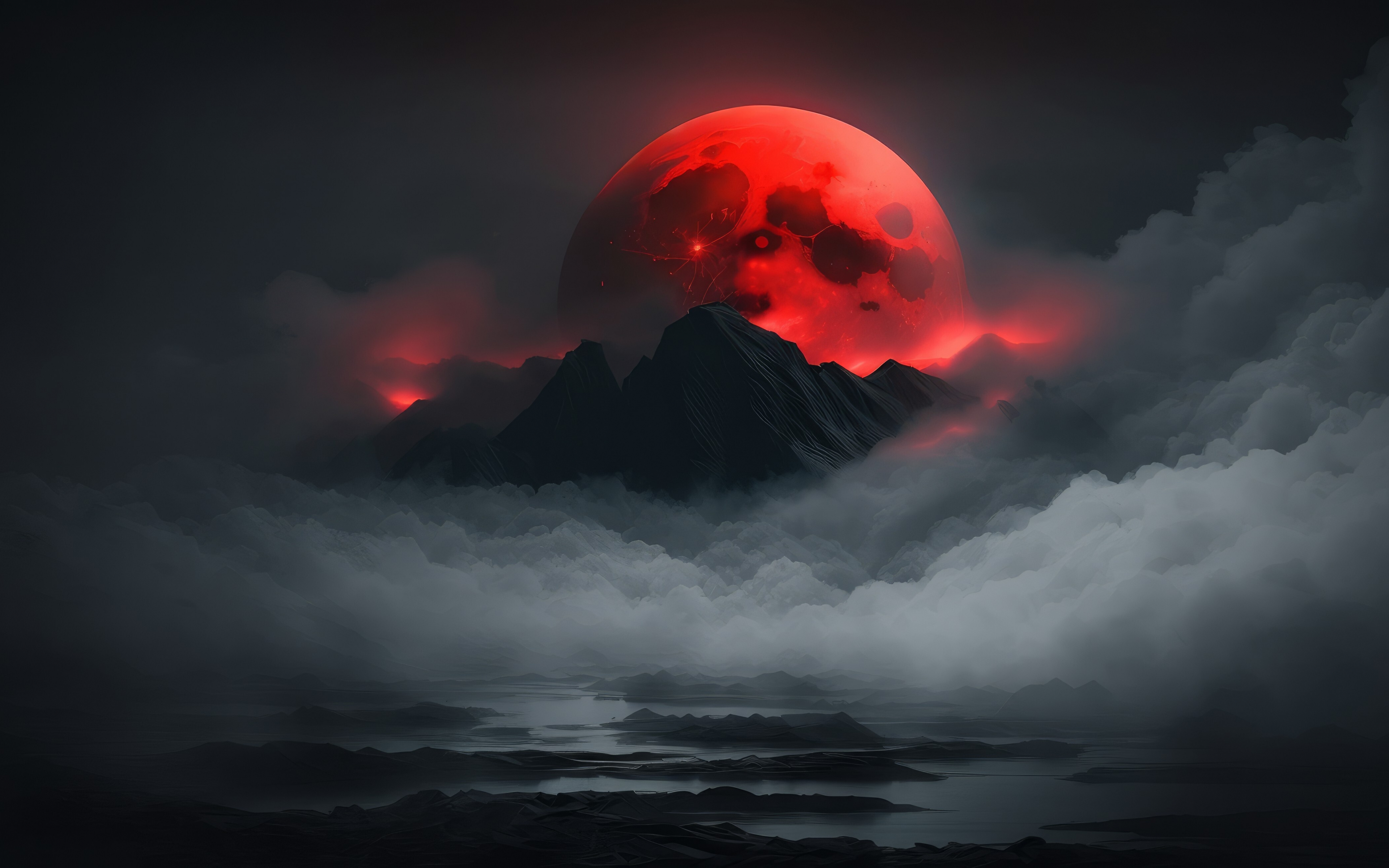 Blood Moon Wallpaper 4K, Clouds, Dark, Night, 5K